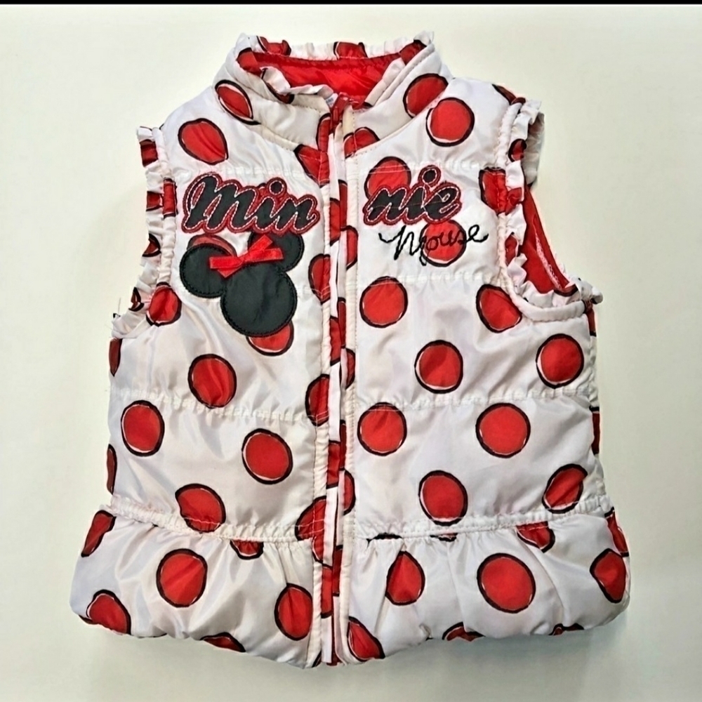 Disney Minnie Mouse White Red Polka Dot Sleevless Puffer Vest 18 Months Adorable